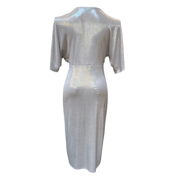 FLAWED Marina Metallic Twist Front Midi Dress Women's Size Small Silver - Picture 2 of 5